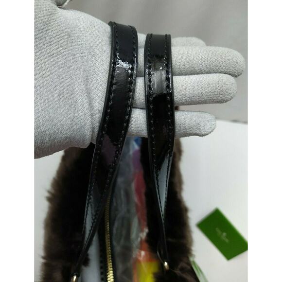 Kate Spade Quinn Foxtrot Hill Autumn Orange Canvas Fur Satchel Bag - NWT $318 - Picture 6 of 12